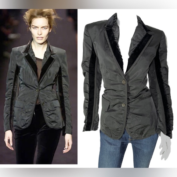 YSL Saint Laurent Tom Ford ICON $1990 Black Velvet Taffetta Runway Jacket 42 10 - Picture 1 of 15